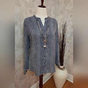 Banana Republic Black & Ivory Abstract Print Button Front Blouse Size M